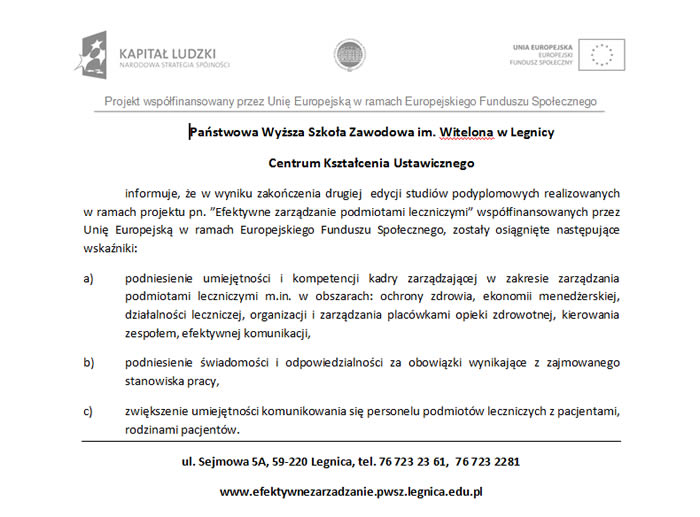 Efektywne zarzdzanie podmiotami leczniczymi pwsz legnica