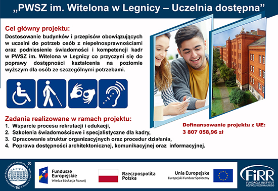Plakat promocyjny projektu PWSZ im. Witelona w Legnicy – Uczelnia dostępna